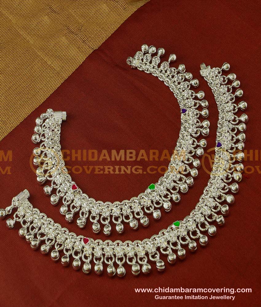 ANK031 - Bridal Wear White Metal Heavy Weight Full Beads Anklet Designs Salangai Kolusu Buy Online