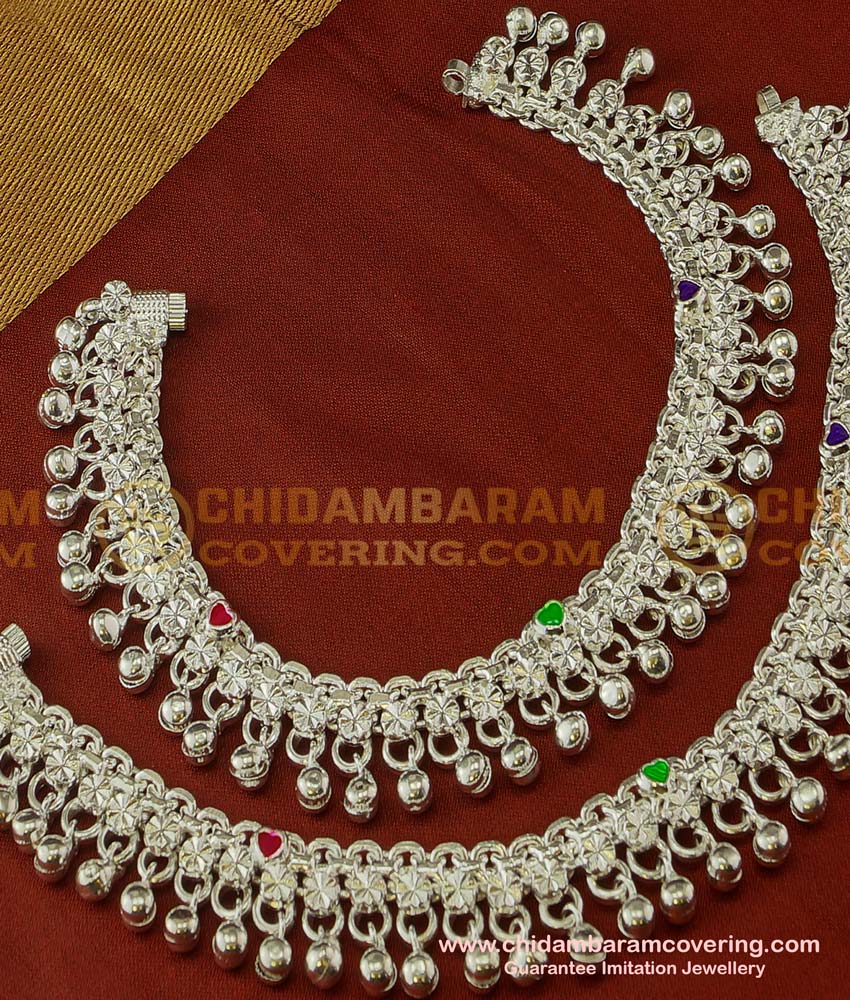 ANK031 - Bridal Wear White Metal Heavy Weight Full Beads Anklet Designs Salangai Kolusu Buy Online