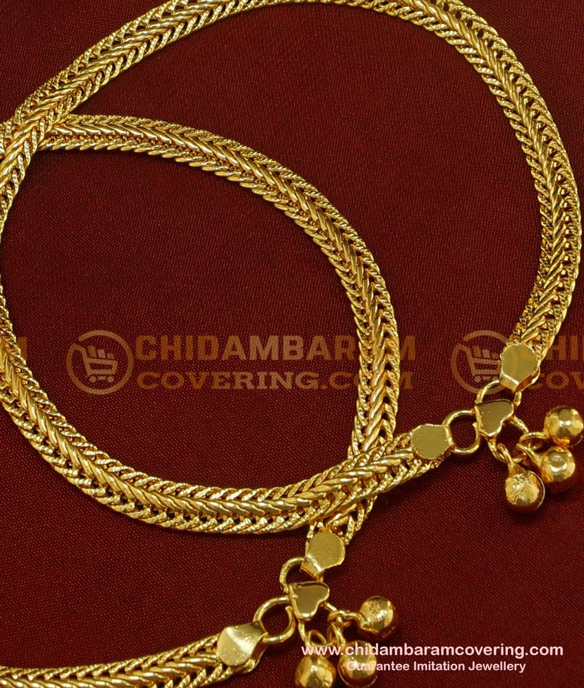 ANK034 - 10 Inch One Gram Gold Plated Flexible Chain Anklet Padasaram Design Buy Online 