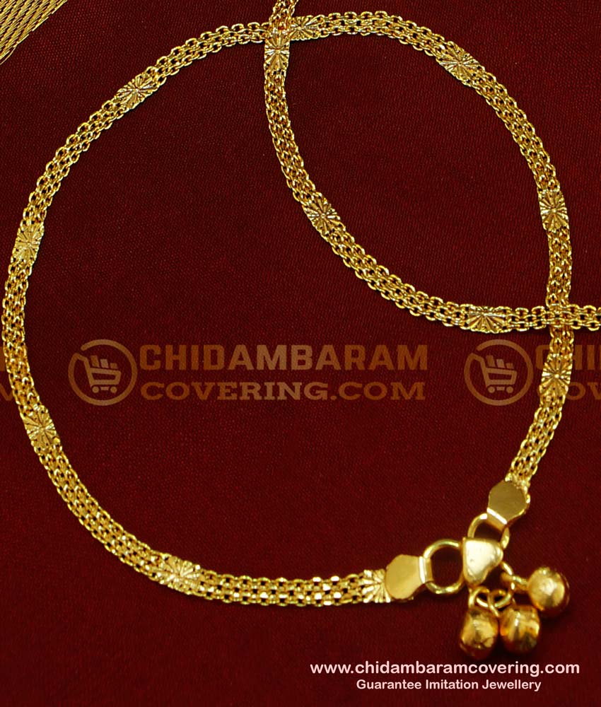 ANK037 - 10.5 Inch 1 Gm Gold Plated Simple Chain Design Office Wear Anklet Design for Ladies