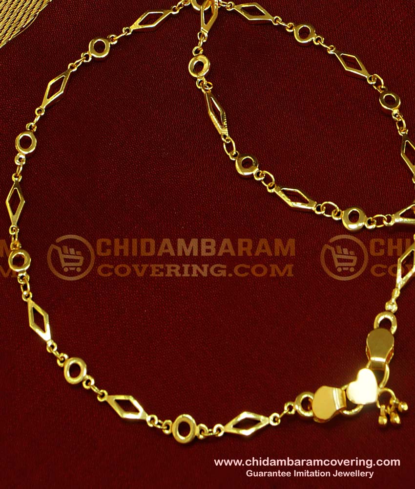ANK040 - 11.5 Inch Latest Flexible Thin Chain Designer Padasaram Design Anklet for Girl