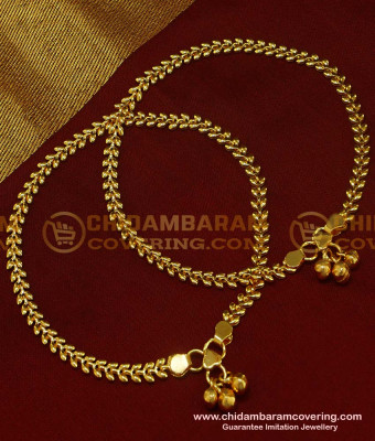 ANK042 - 10 Inch Beautiful Bridal Wear Leaf Design Gold Anklet Kolusu Design for Wedding