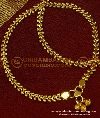 ANK042 - 10 Inch Beautiful Bridal Wear Leaf Design Gold Anklet Kolusu Design for Wedding
