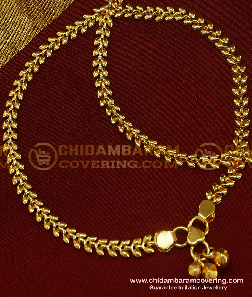ANK042 - 11 Inch Beautiful Bridal Wear Leaf Design Gold Anklet Kolusu Design for Wedding
