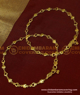 ANK045 - 10 Inch New Payal Heart Design Gold Plated Designer Anklet Collection Online
