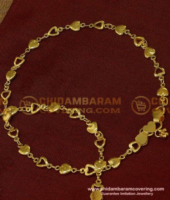 ANK045 - 10 Inch New Payal Heart Design Gold Plated Designer Anklet Collection Online