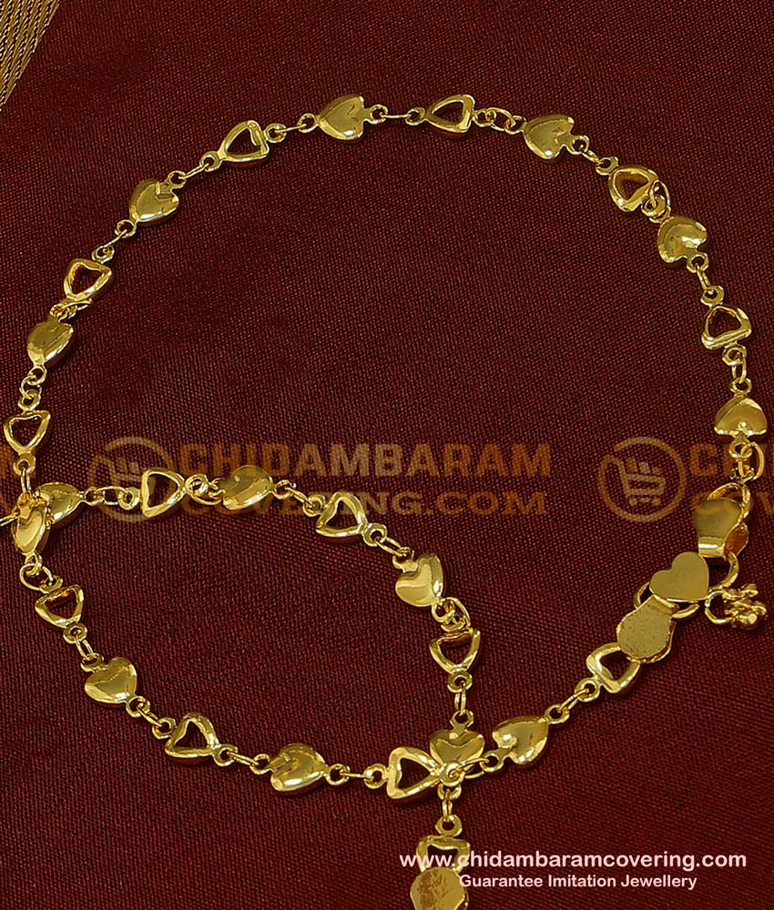 ANK045 - 10.5 Inch New Payal Heart Design Gold Plated Designer Anklet Collection Online