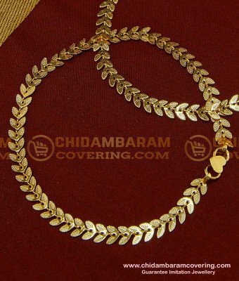 ANK051 - 10 Inch Trendy Light Weight Double Leaf Design Gold Anklet Kolusu Design for Girls