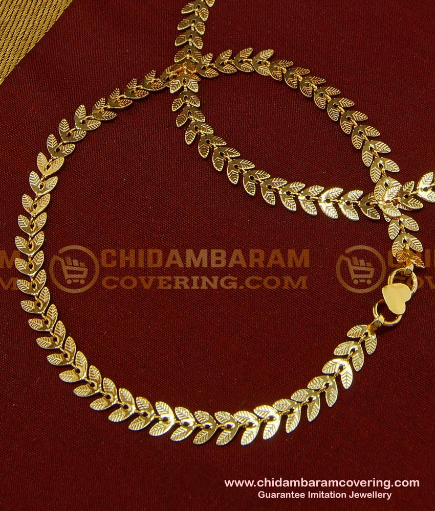ANK051 - 11 Inch Trendy Light Weight Double Leaf Design Gold Anklet Kolusu Design for Girls