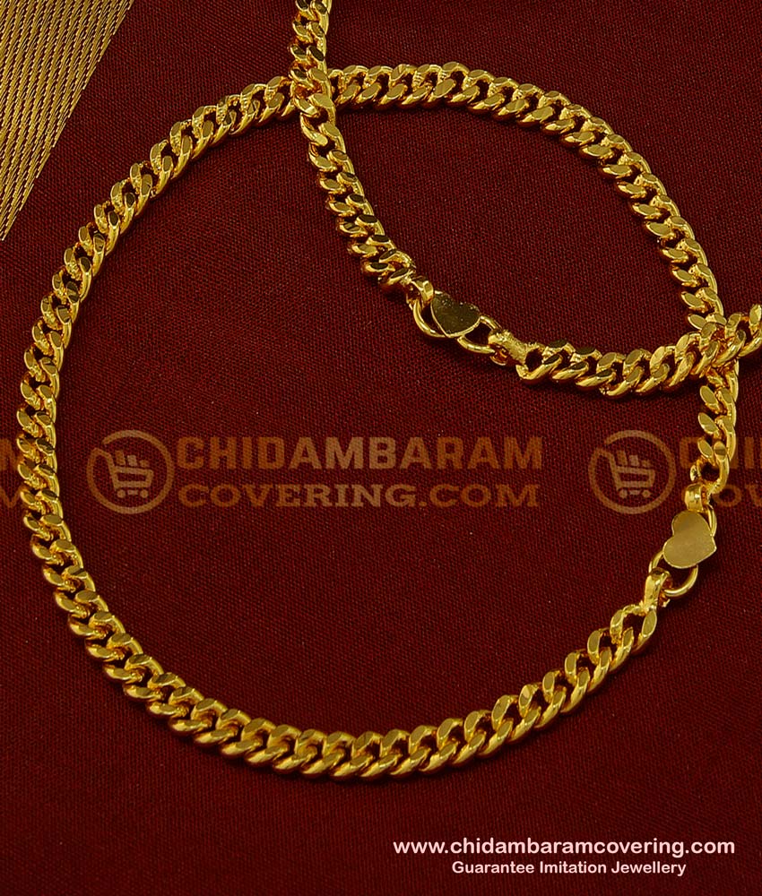 ANK052 - 10.5 Inches One Gram Gold Plated Thick Gold Chain Anklet Padasaram Design Buy Online