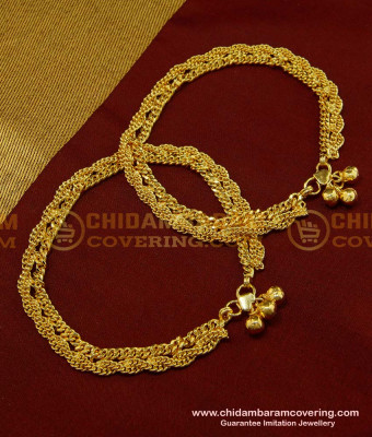 ANK054 - 11 Inch Bridal Wear Grand Look Broad Payal Double Chain Design Gold Anklet Design Indian Jewellery
