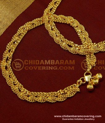 ANK054 - 11 Inch Bridal Wear Grand Look Broad Payal Double Chain Design Gold Anklet Design Indian Jewellery