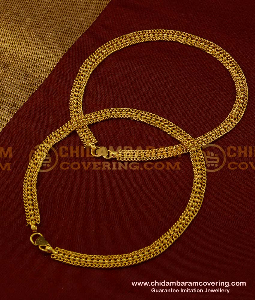 ANK057 - 10.5 Inch Gold Plated Link Chain Kerala Design Anklet Kolusu Indian Jewellery 