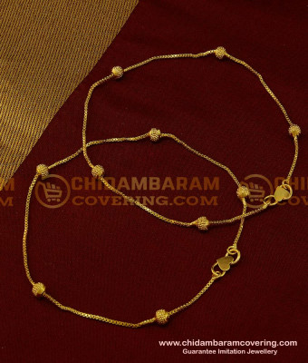 ANK059 - 10 Inch New Payal Gold Design Thin Chain Disco Ball Gold Plated Anklet for Girls 