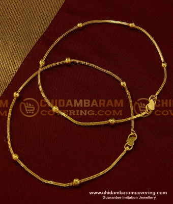 ANK060 - 11 Inch Trendy Real Gold Leg Padasaram Light Weight Chain Golden Beads Anklet Design Online