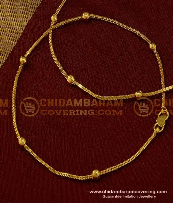 ANK060 - 11 Inch Trendy Real Gold Leg Padasaram Light Weight Chain Golden Beads Anklet Design Online