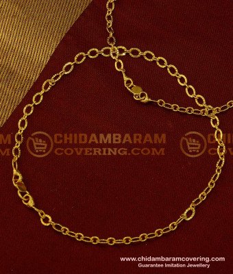 ANK061 - 10 Inch Beautiful Light Weight Designer Payal Link Chain Anklet One Gram Gold Jewelry 