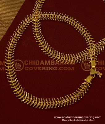 ANK063 - 8.5 Inch Gold Plated Leaf Design Broad Chain Type Anklet Kolusu Indian Jewellery