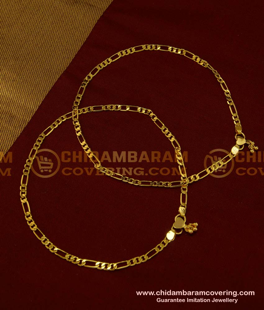 ANK069 - 12 Inch Real Gold Design Light Weight Sachin Chain Padasaram Anklet for Daily Use 