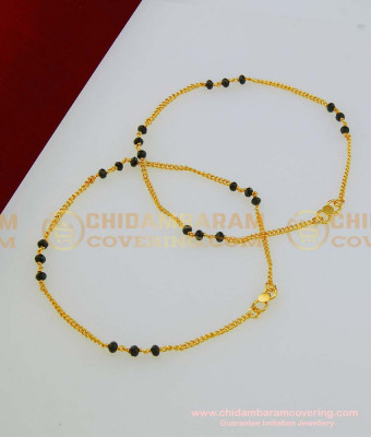 ANK070 - 10.5 Inch Trendy Black Crystal Anklet Gold Plated Thin Black Bead Anklet Payal Online  