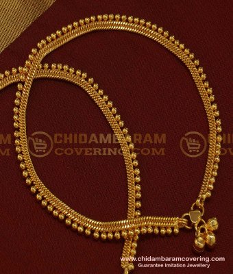 ANK073 - 10 Inch One Gram Gold Plate Gold Beads Anklet Designs Padasaram for Women 