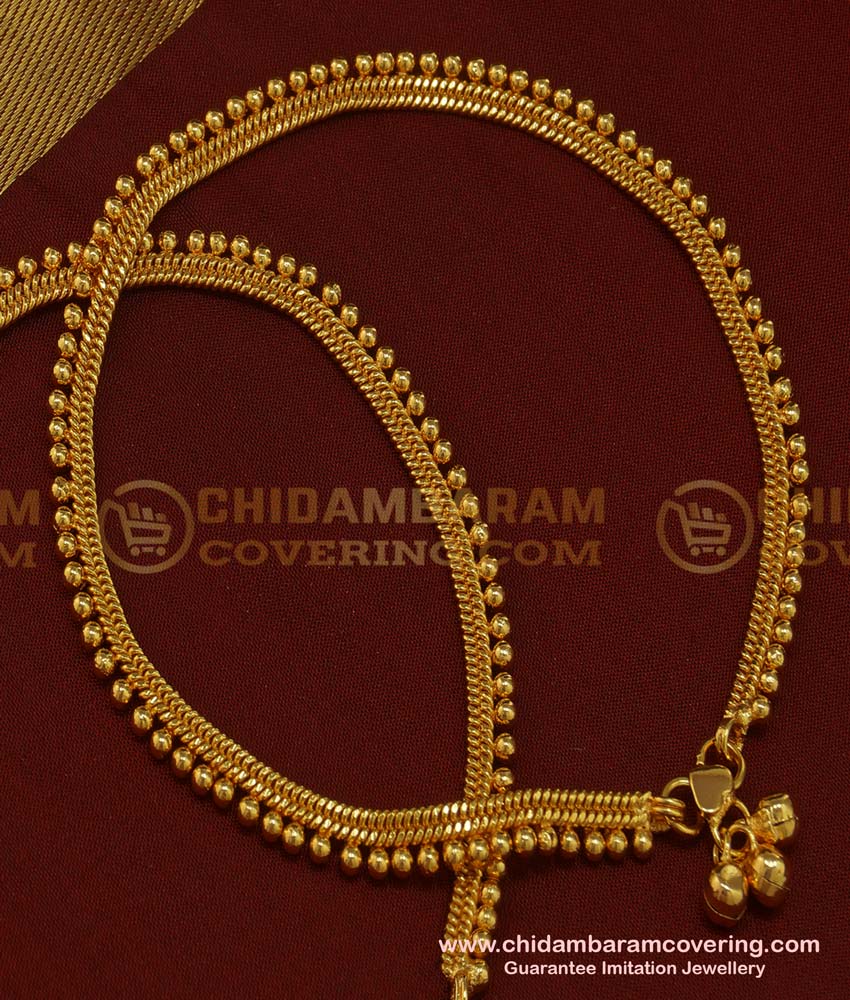 ANK073 - 11 Inch One Gram Gold Plate Gold Beads Anklet Designs Padasaram for Women 