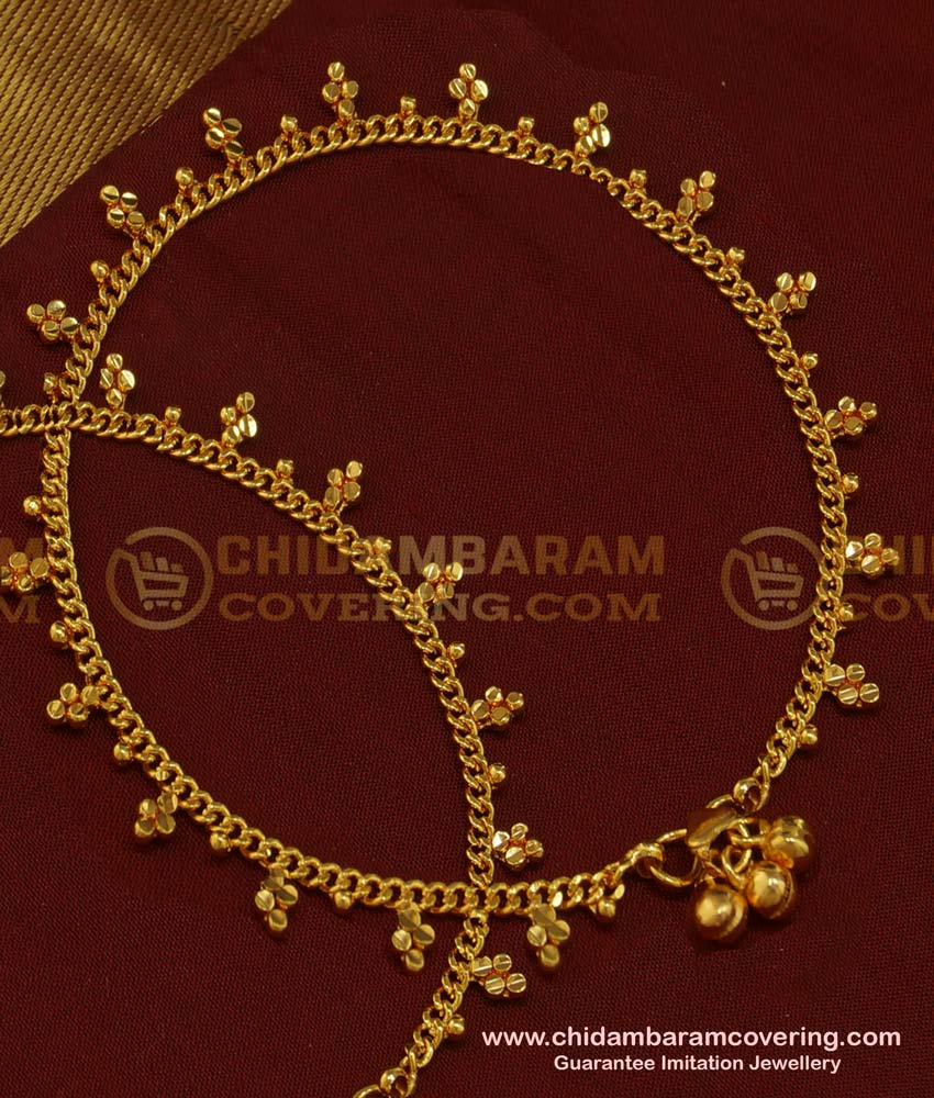 ANK075 - 11.5 Inch Latest Payal Design Gold Plated Dot Model Anklet Designs Online 