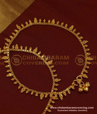 ANK076 - 10 Inch Kerala Style Gold Design One Gram Gold Latest Anklet Designs Online