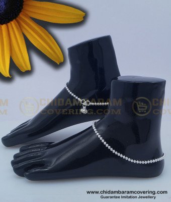 ANK077 - 11 Inches Beautiful Silver Like White Metal Light Weight Balls Anklet Velli Kolusu Online