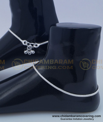 ANK078 - 10.5 Inches Simple Payal Design Fancy Silver Chain Type Anklet Collections Online