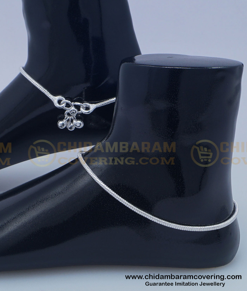 ANK078 - 10.5 Inches Simple Payal Design Fancy Silver Chain Type Anklet Collections Online