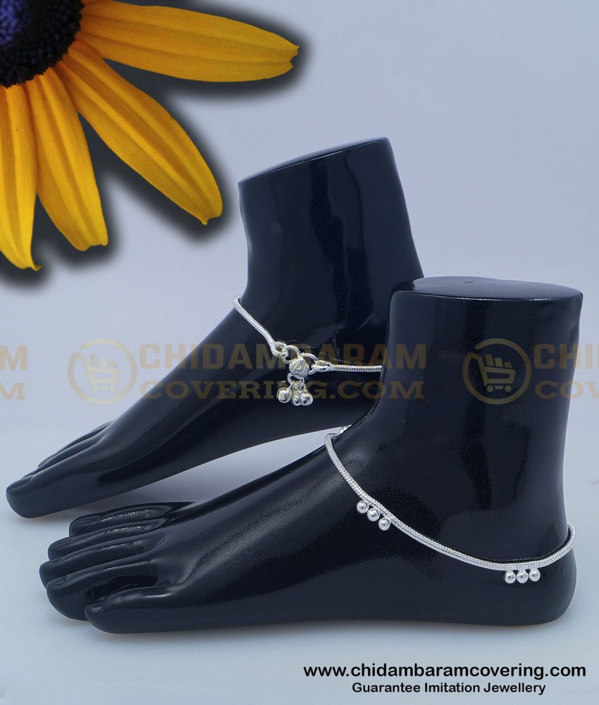 ANK080 - 10.5 Inches Fancy Silver Payal Design Stylish Modern Silver Anklet for Female 