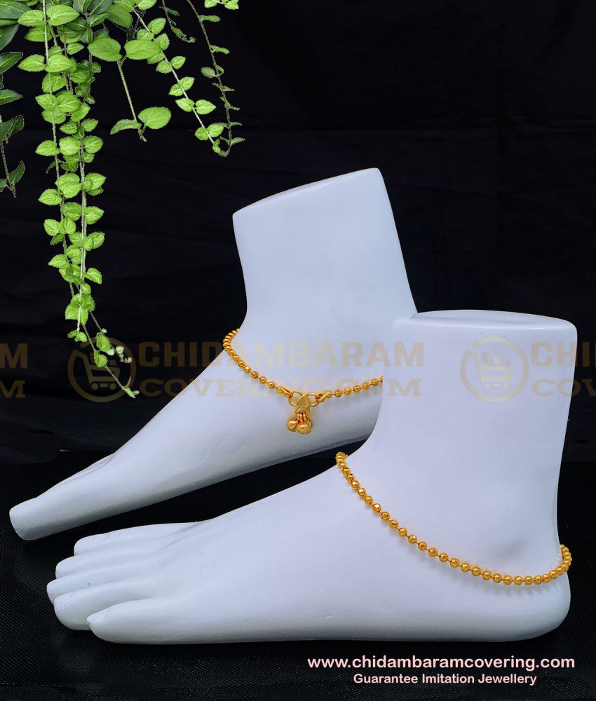 ANK094 - 11 Inch Gold Plated Ball Chain Golden Beads Anklet Gold Covering Payal Online 