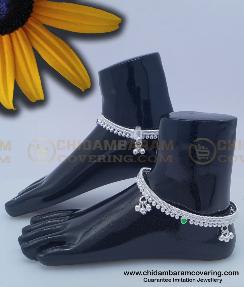 ANK099 - 10 Inches First Quality Fancy Silver Anklet Velli Muthu Kolusu Buy Online 
