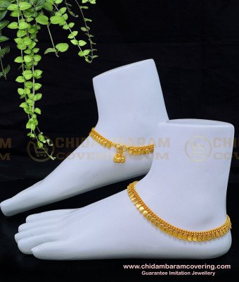 ANK097 - 9.5 Inches Attractive Real Gold Look Mango Design One Gram Gold Anklet Buy Online 