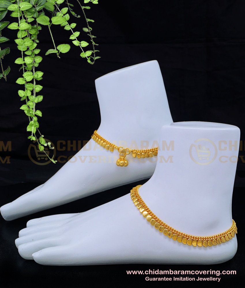 ANK097 - 9.5 Inches Attractive Real Gold Look Mango Design One Gram Gold Anklet Buy Online 