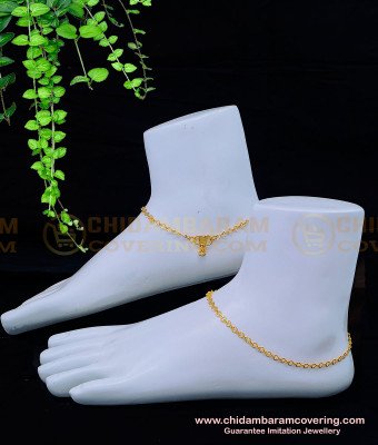 ANK100 - 10.5 Inches Modern Simple Light Weight Anklet 1 Gram Gold Payal for Girls