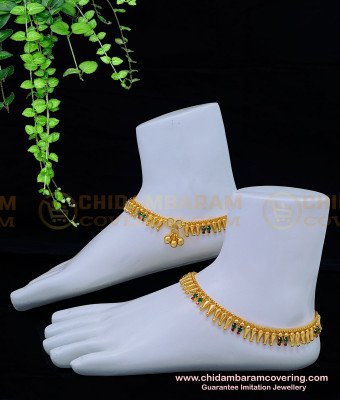 ANK104 - 10 Inches Latest Leg Padasaram Design Bridal Wear Ruby Emerald Stone Anklet Online