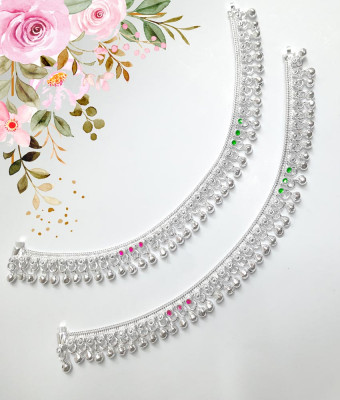 ANK108 - 10.5 Inches Wedding Anklet White Metal Heavy Sound Payal Buy Online