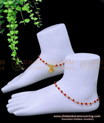 ANK109 - 11 Inch Gold Plated Light Weight Red Crystal Anklets Online Shopping