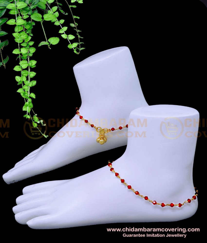ANK109 - 11 Inch Gold Plated Light Weight Red Crystal Anklets Online Shopping