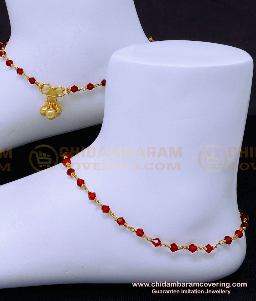 ANK109 - 11 Inch Gold Plated Light Weight Red Crystal Anklets Online Shopping