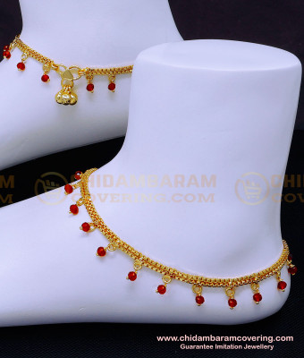 ANK110 - 11.5 Inch Latest Anklet Designs Red Crystal Payal Design for Girl
