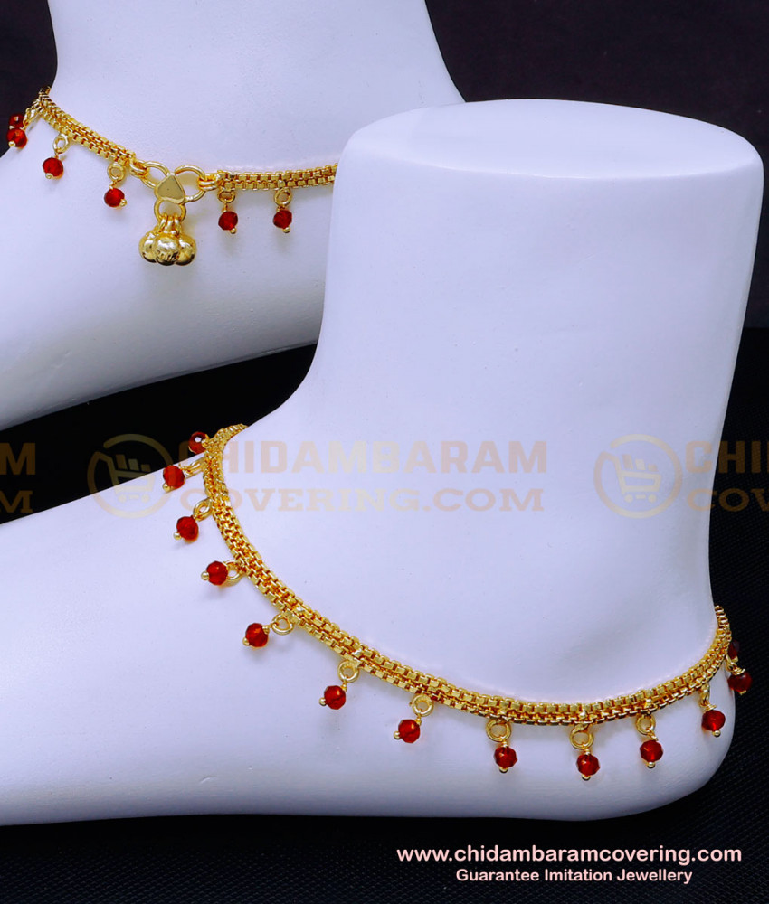 ANK110 - 11.5 Inch Latest Anklet Designs Red Crystal Payal Design for Girl