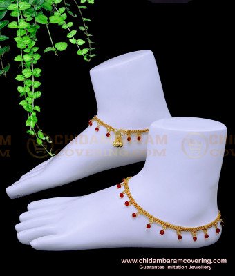 ANK110 - 11.5 Inch Latest Anklet Designs Red Crystal Payal Design for Girl