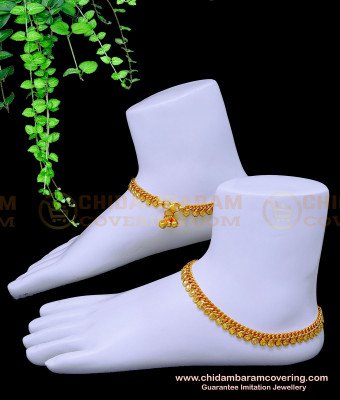 ANK113 - 9.5 Inch Gold Kolusu Model 1 Gram Gold Anklets Designs for Women