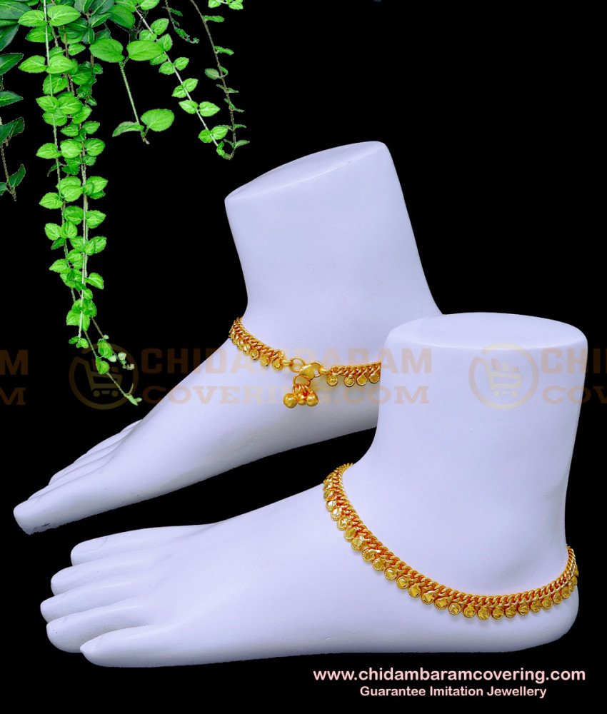 ANK113 - 9.5 Inch Gold Kolusu Model 1 Gram Gold Anklets Designs for Women