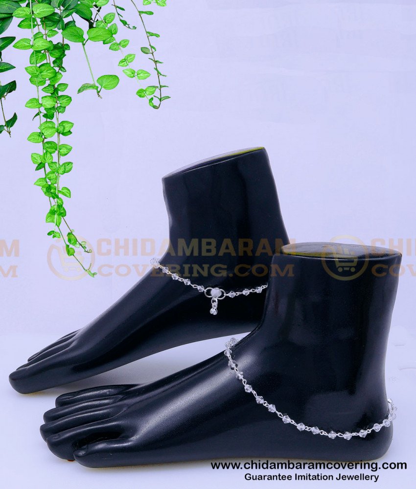 ANK120 - 10.5 Inch Simple Modern Silver White Crystal Anklets Designs
