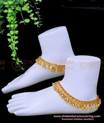 ANK118 - 10 Inch Bridal Gold Kolusu Design Gold Plated Indian Bridal Anklets