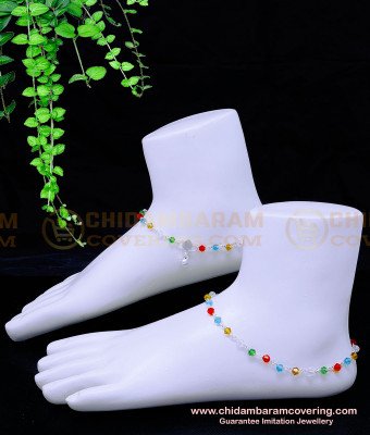 ANK123 - 10 Inch Trendy Colourful Crystal Silver Fancy Anklet Design